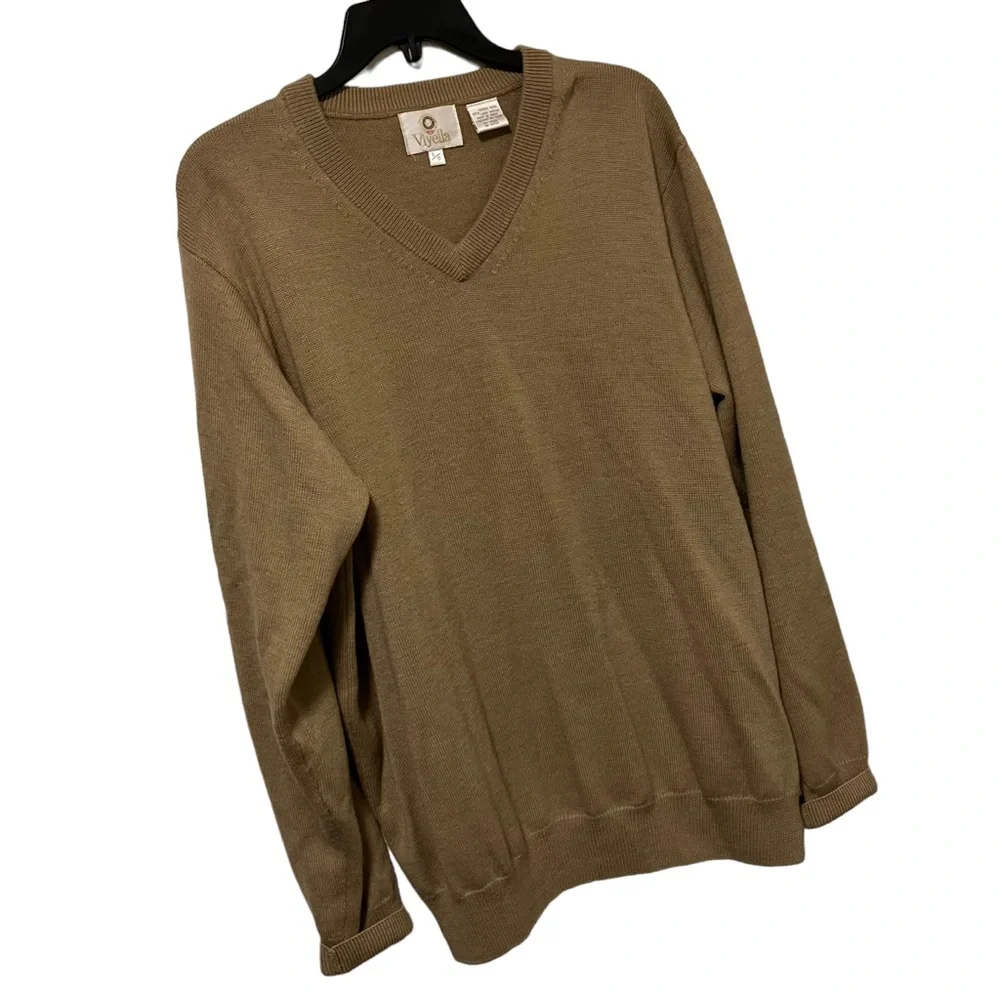 Viyella Merino Wool Tan V-Neck Sweater